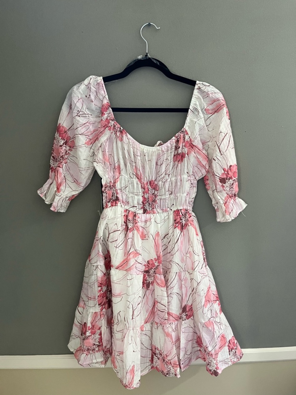 Liberty Love Mini Dress Milkmaid Gathered Bust Empire Waist A-Line Coquette Pink - Picture 13 of 13